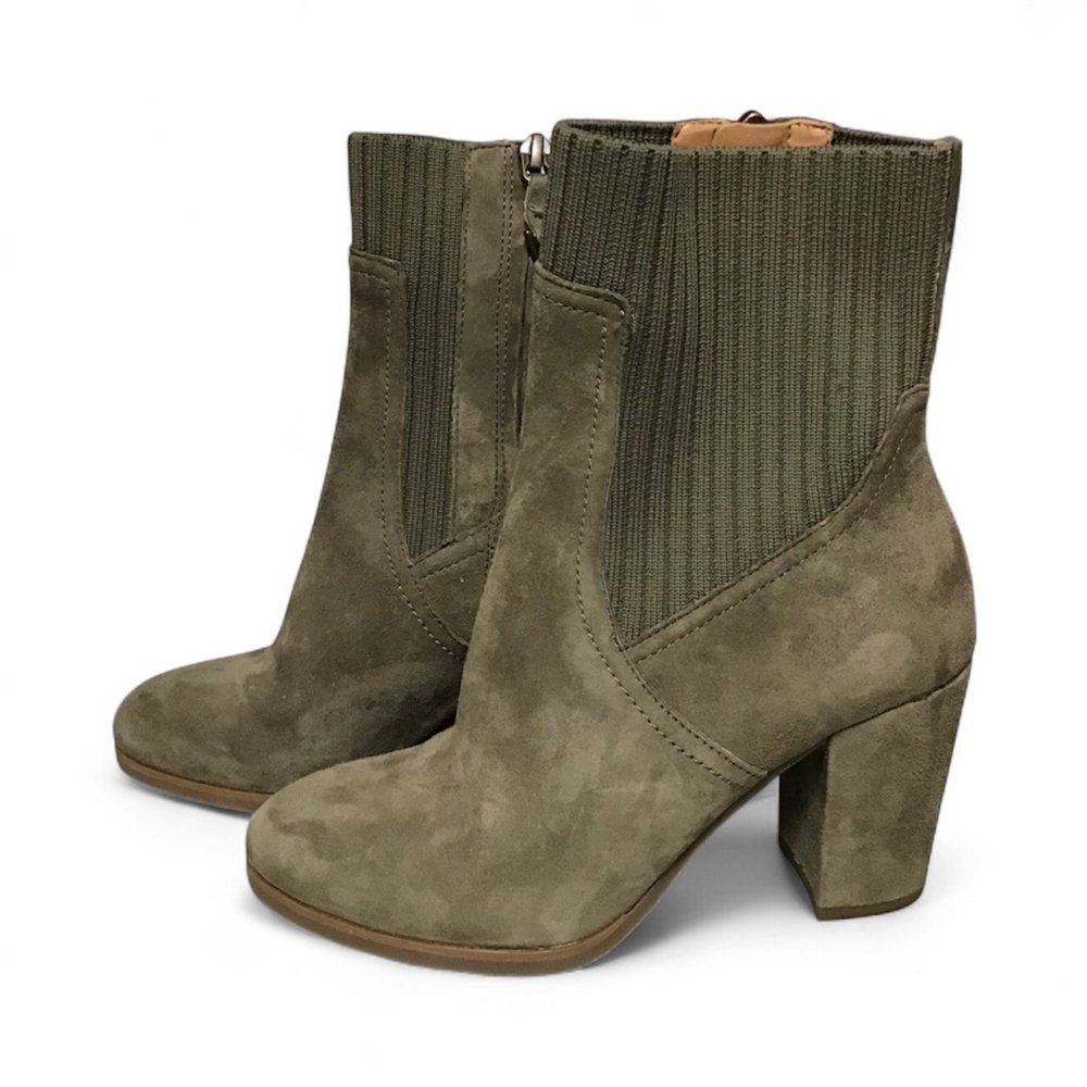 Vionic Womens Perk Kaylee Ankle Boots 5 Olive Suede Knit Heel Almond Toe